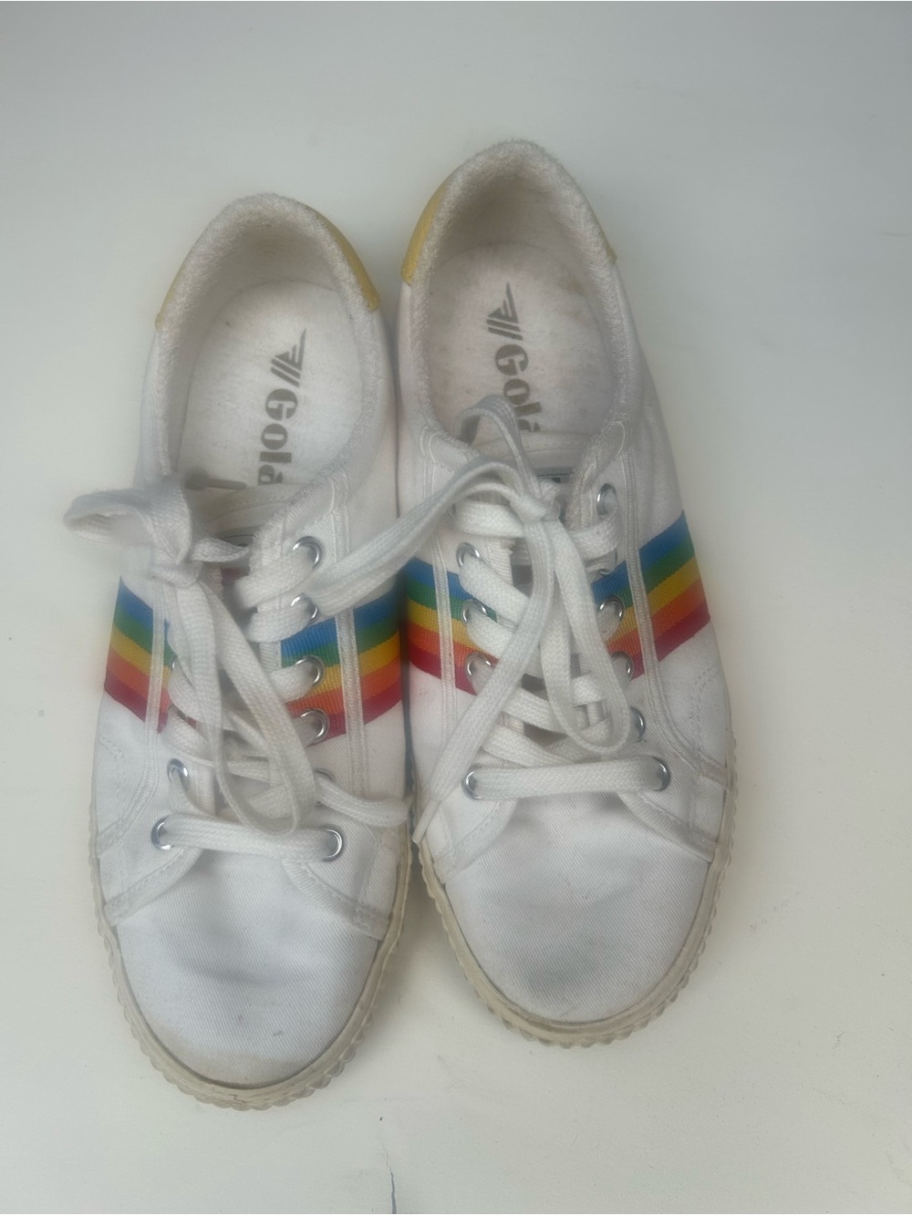 Gola White Canvas Sneakers with Rainbow Side Stripes